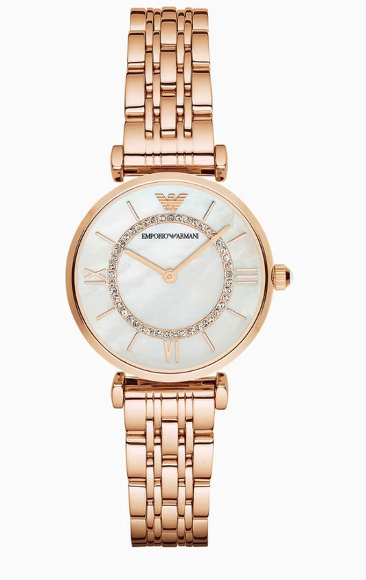 Montre pour femme à deux aiguilles avec bracelet en acier couleur or rose